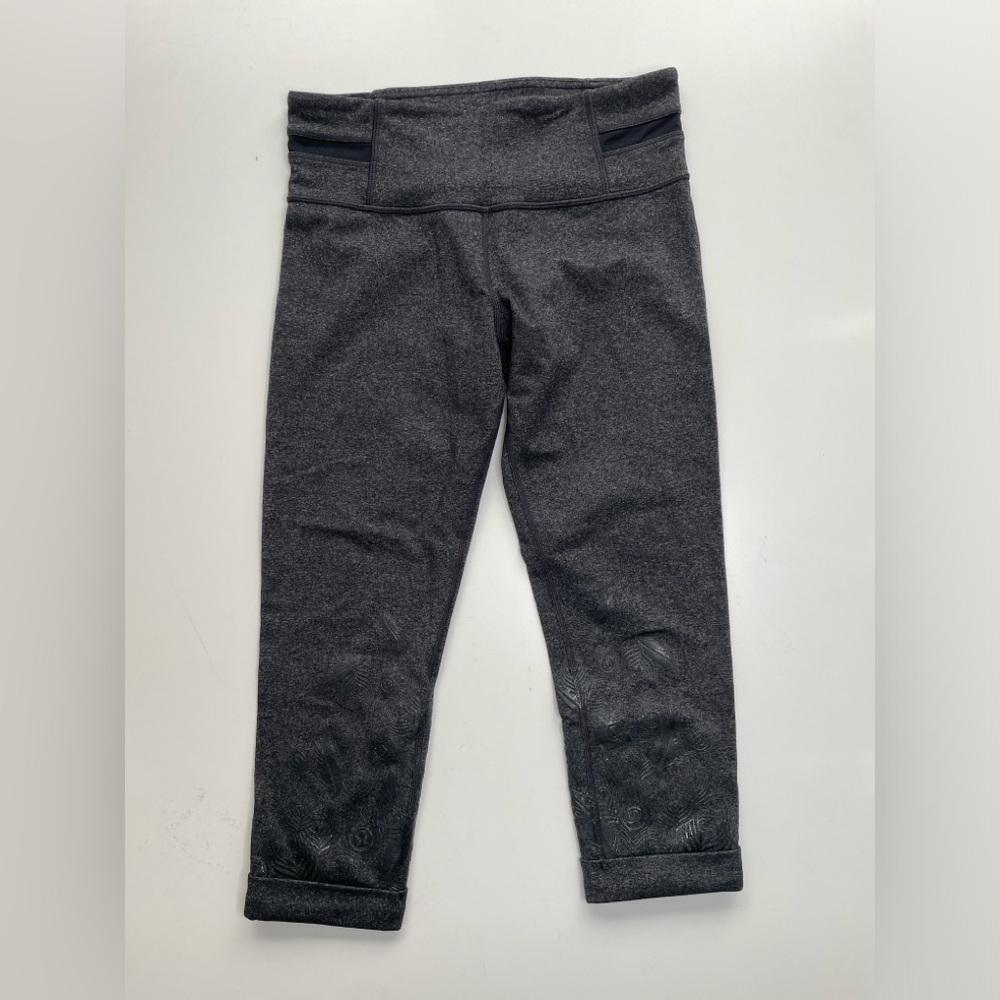 LULULEMON Leggings Womens 6 Gray Print 30" Inseam Yoga Workout Athletic EUC